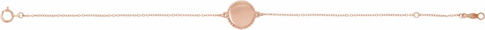 14K Rose Engravable Beaded Disc 6 1/2-7 1/2" Bracelet