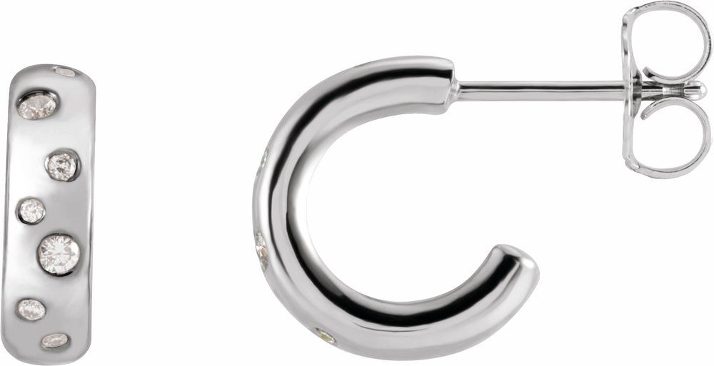 14K White 1/10 CTW Natural Diamond Hoop Earrings