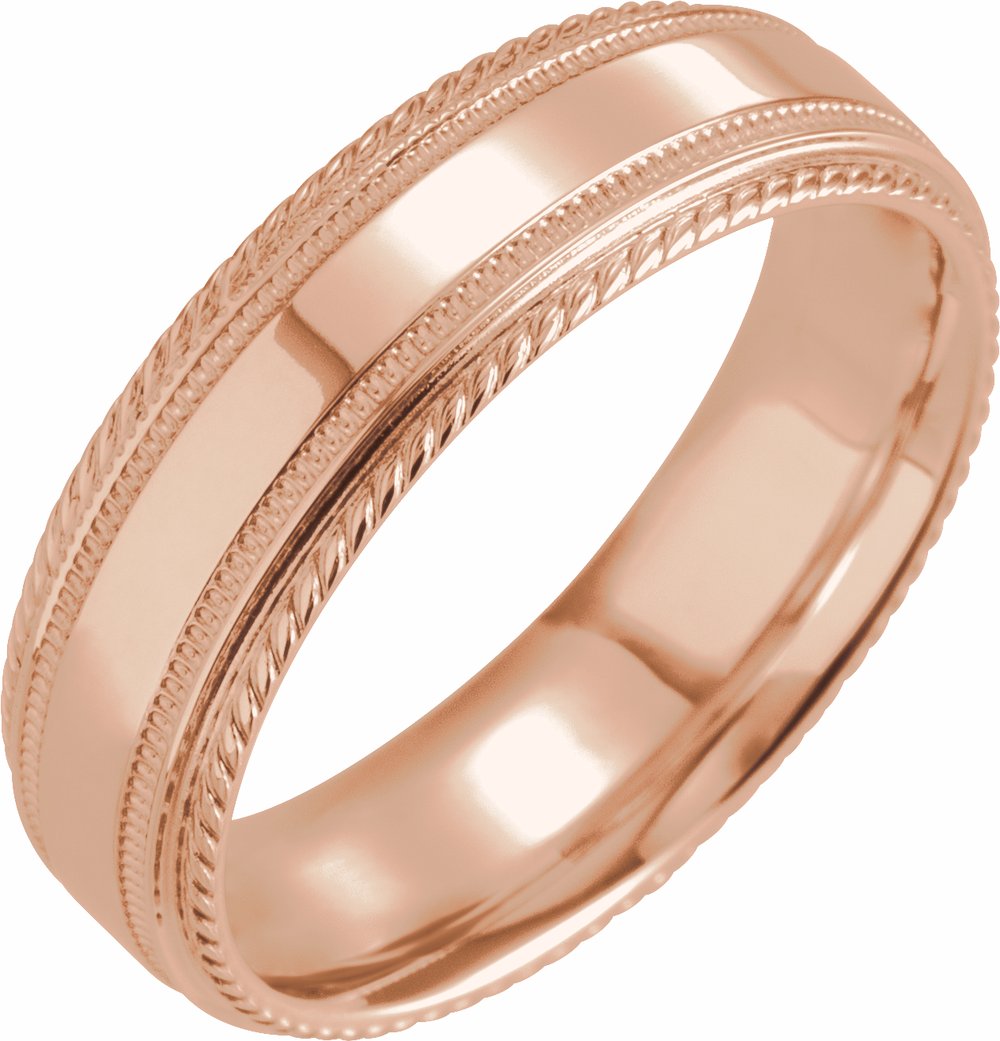 14K Rose 6 mm Milgrain Rope Stepped-Edge Comfort-Fit Band Size 6