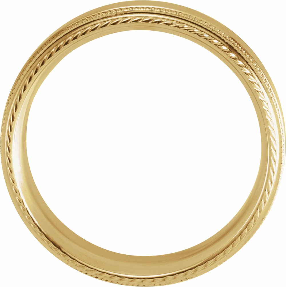 10K Yellow Gold 6 mm Milgrain Rope Stepped-Edge Comfort-Fit Band Size 13.5