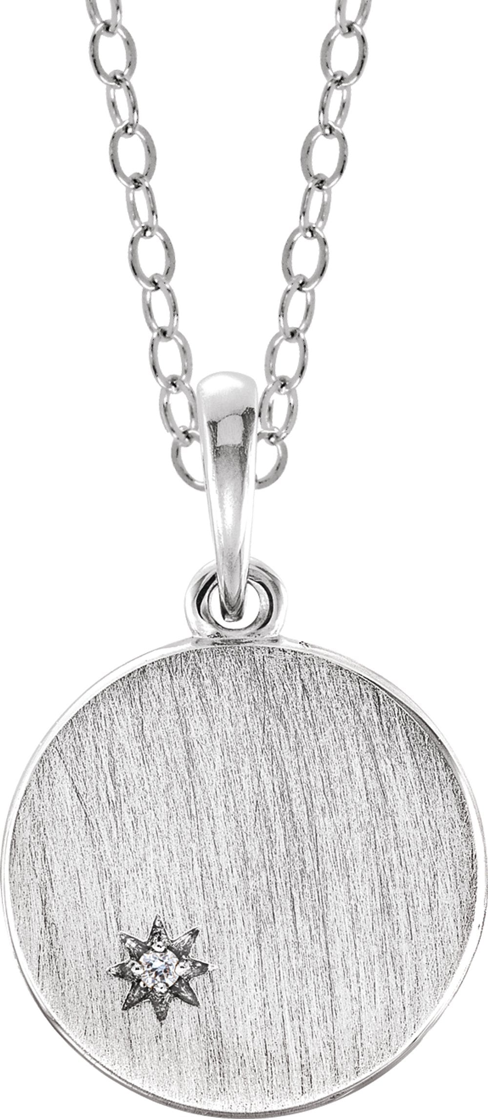 14K White Gold .005 CT Diamond Engravable Necklace