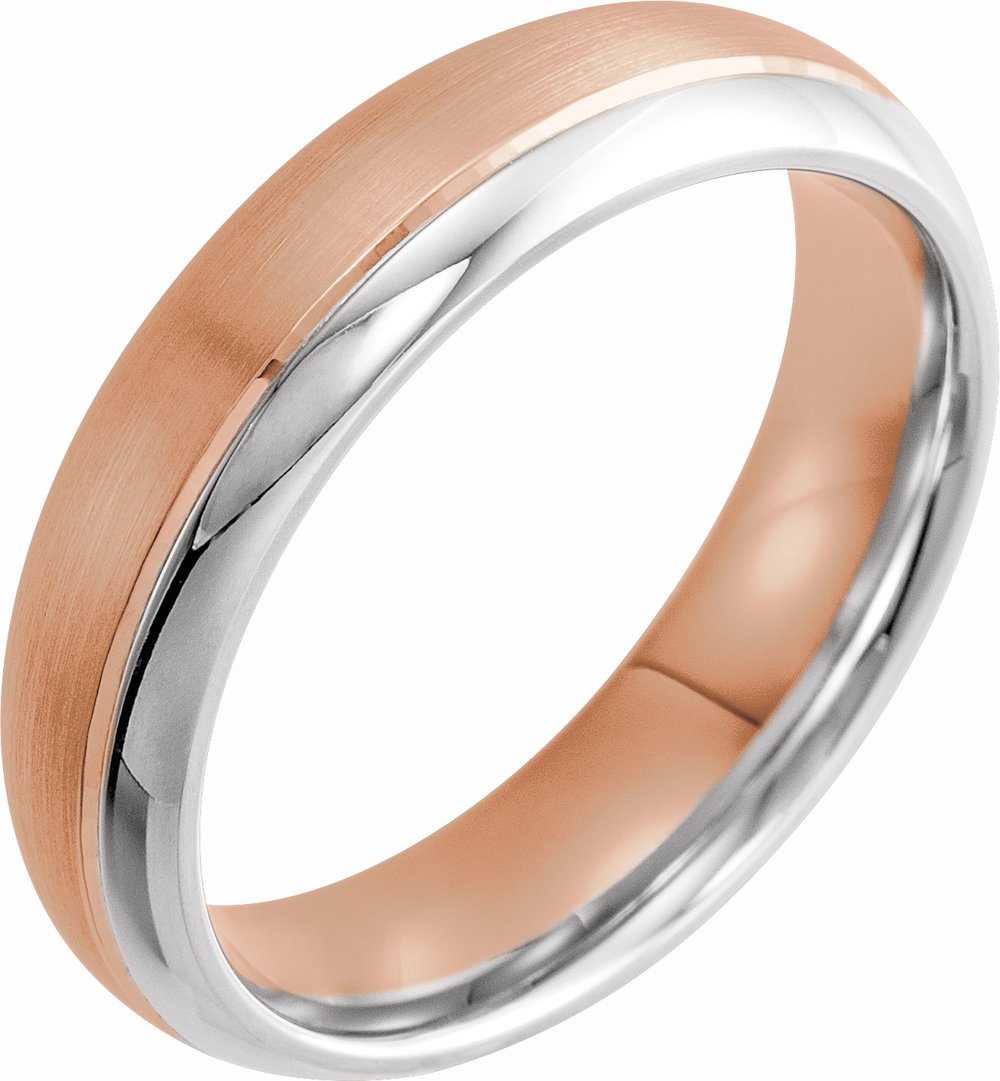 14K Rose/White 6 mm Grooved Band with Brushed & Polished Finish Size 8.5