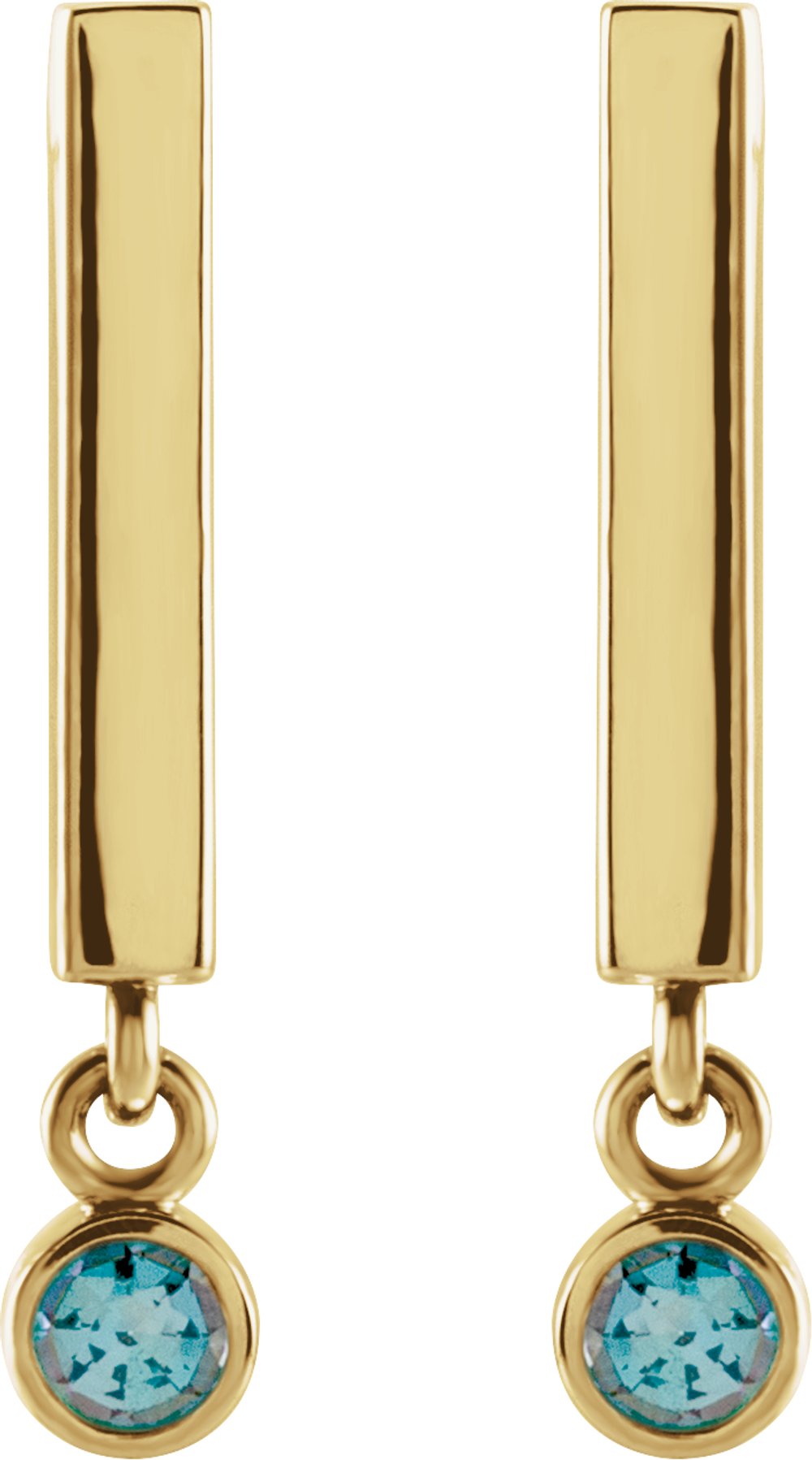 14K Yellow Gold Natural Aquamarine Bar Earrings