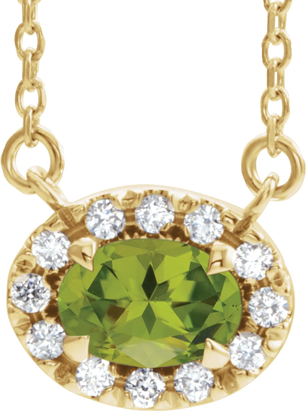 14K Yellow Gold 7x5 mm Natural Peridot & 1/6 CTW Natural Diamond 18" Necklace