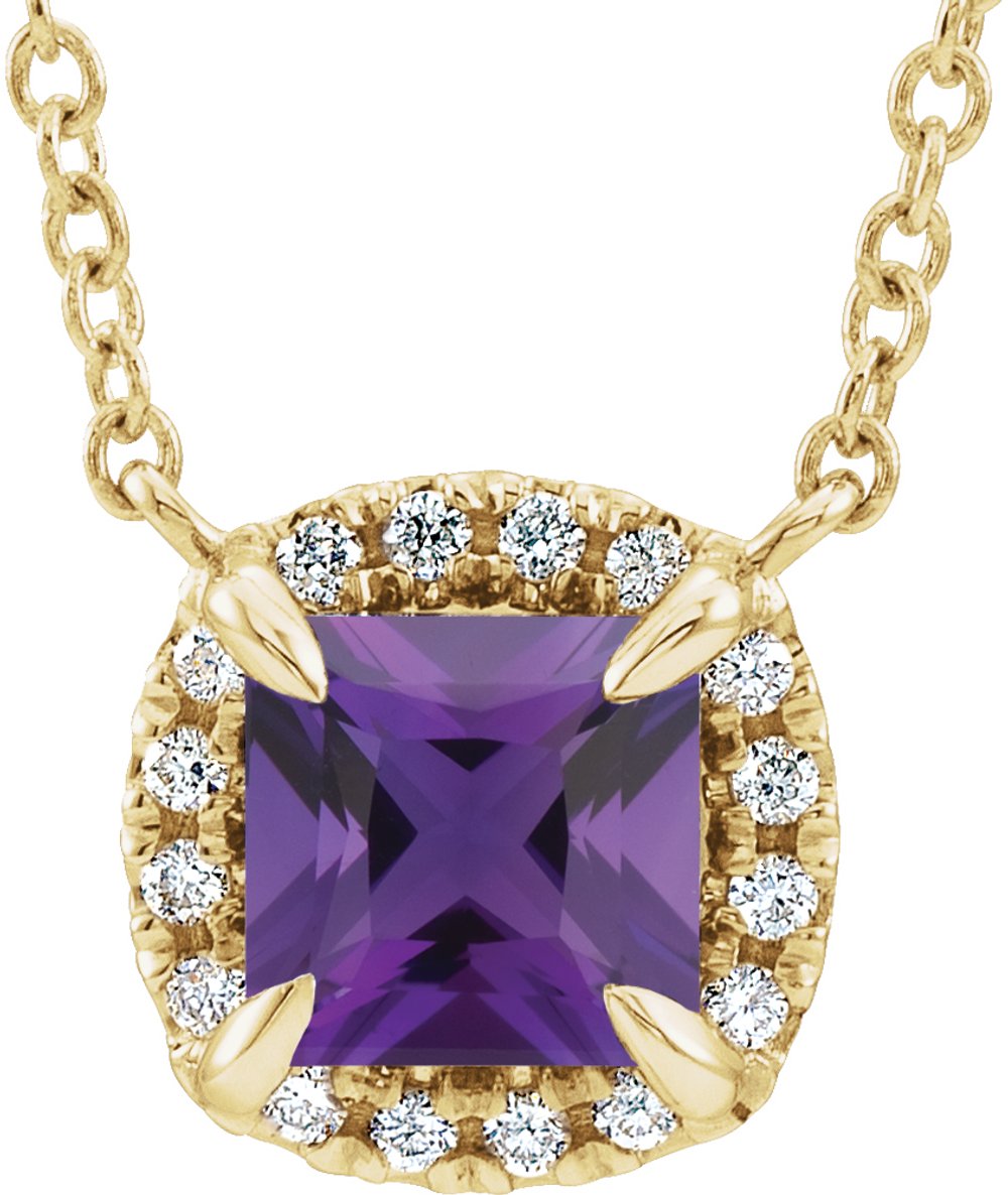 14K Yellow Gold Natural Amethyst & .05 CTW Natural Diamond 18" Necklace