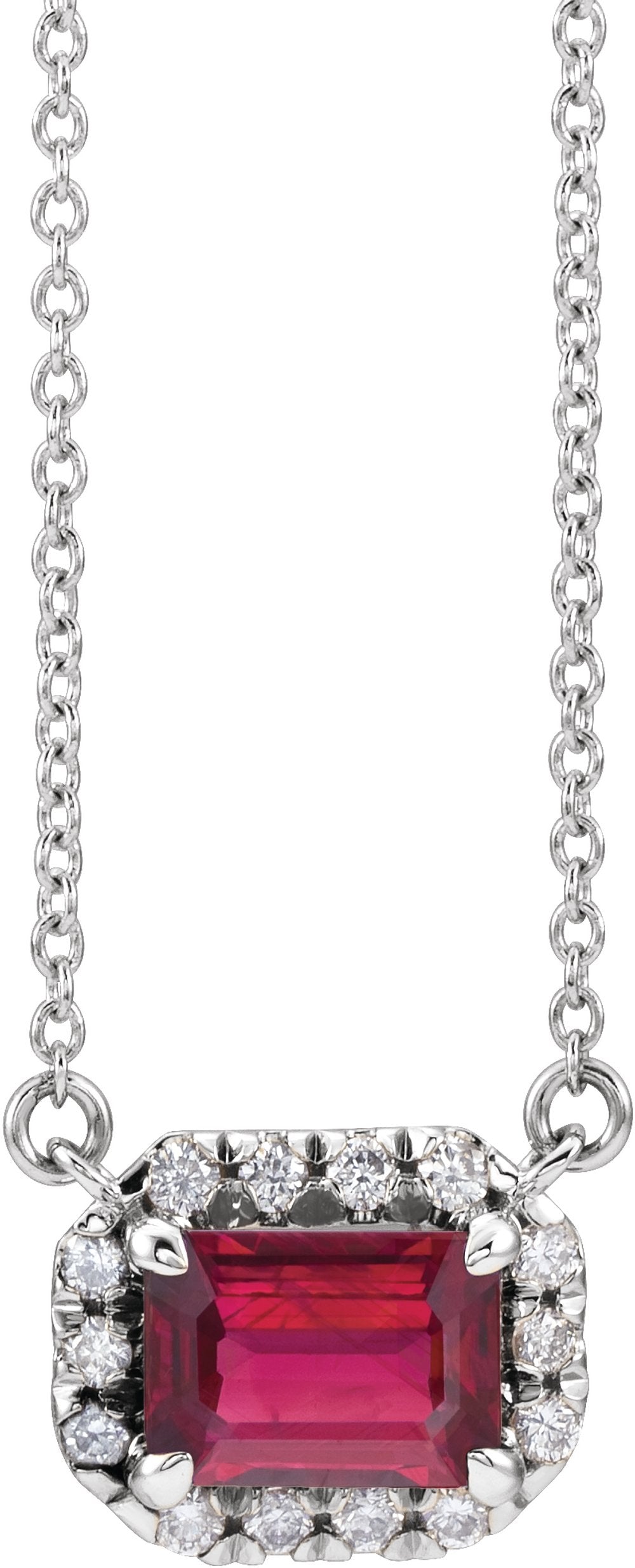 14K White Gold 7x5 mm Lab-Grown Ruby & 1/5 CTW Natural Diamond Halo-Style 16" Necklace