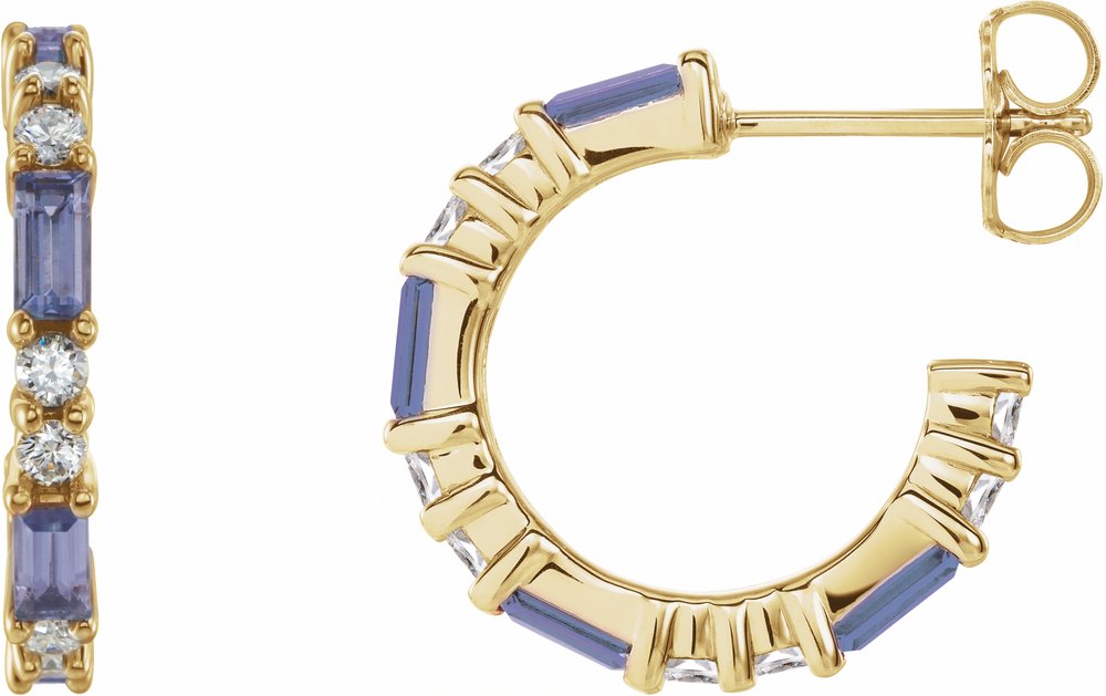 14K Yellow Gold Natural Tanzanite & 1/2 CTW Natural Diamond 17.2 mm Hoop Earrings