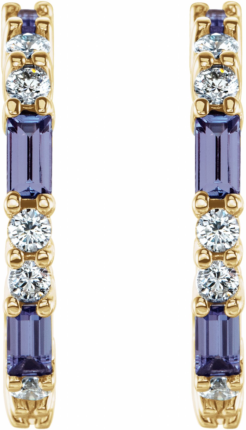 14K Yellow Gold Natural Tanzanite & 1/2 CTW Natural Diamond 17.2 mm Hoop Earrings