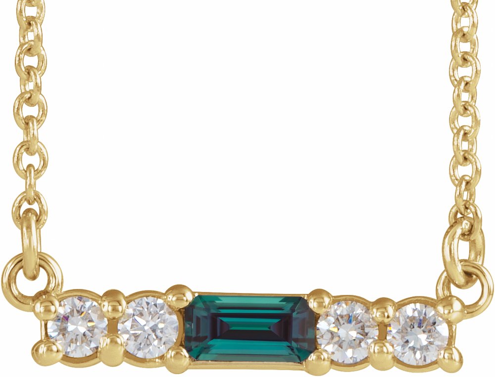 14K Yellow Gold Lab-Grown Alexandrite & 1/8 CTW Natural Diamond 18" Necklace
