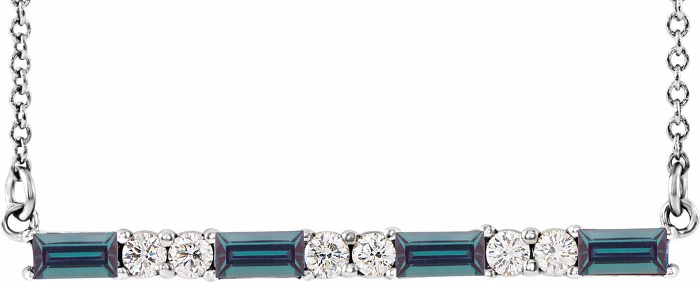 14K White Lab-Grown Alexandrite & 1/6 CTW Natural Diamond Bar 16-18" Necklace
