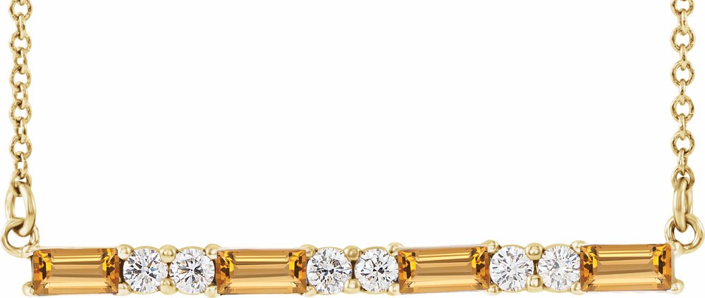 14K Yellow Natural Citrine & 1/6 CTW Natural Diamond Bar 16-18" Necklace