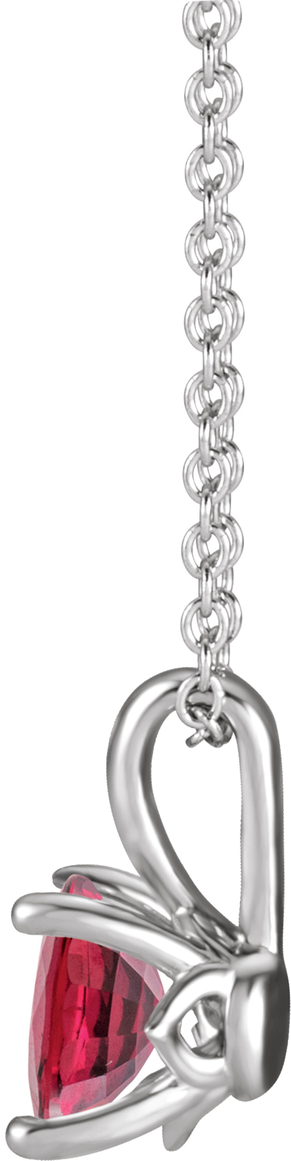 14K White Gold 4 mm Lab-Grown Ruby 16-18" Necklace