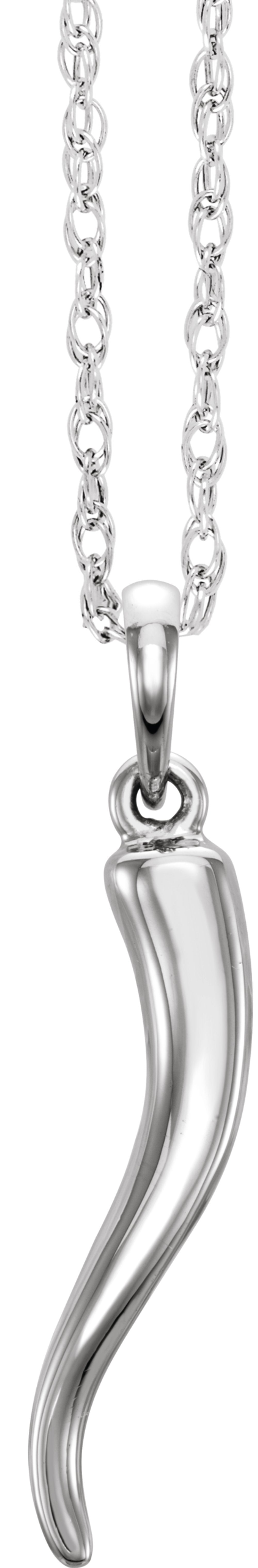 14K White Gold Italian Horn 16-18" Necklace