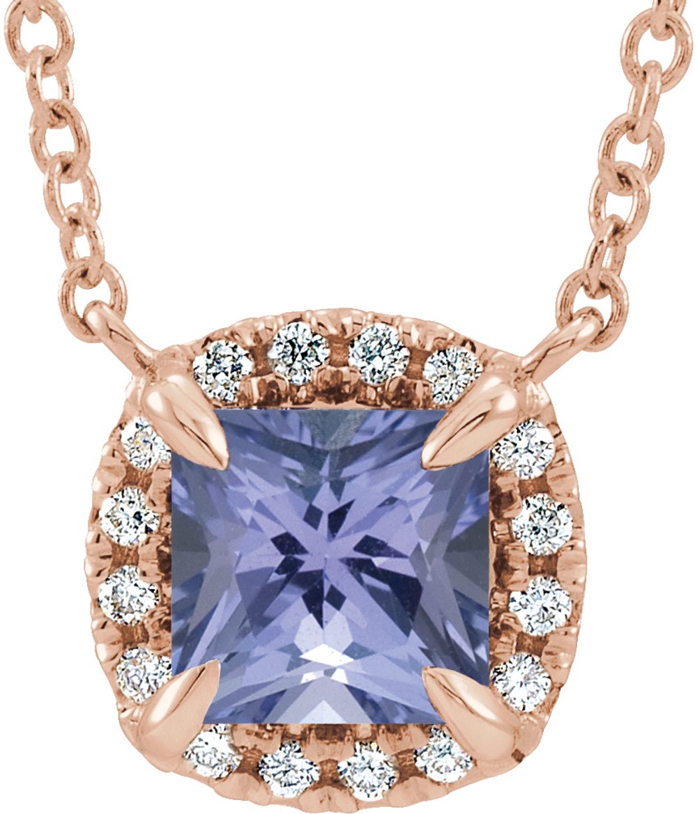 14K Rose Gold Natural Tanzanite & .05 CTW Natural Diamond 18" Necklace