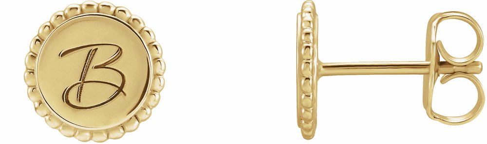 18K Yellow Gold Vermeil Engravable Beaded Earrings