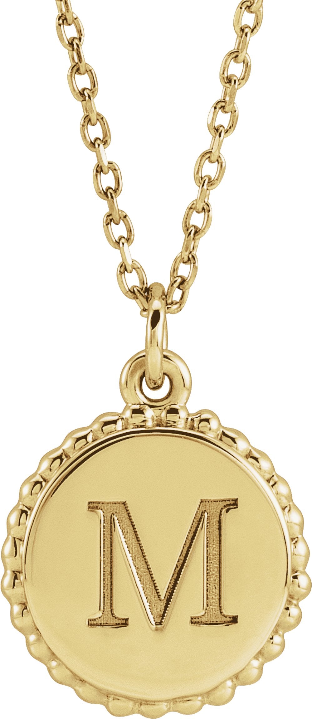 14K Yellow Gold Engravable Beaded Disc 16-18" Necklace