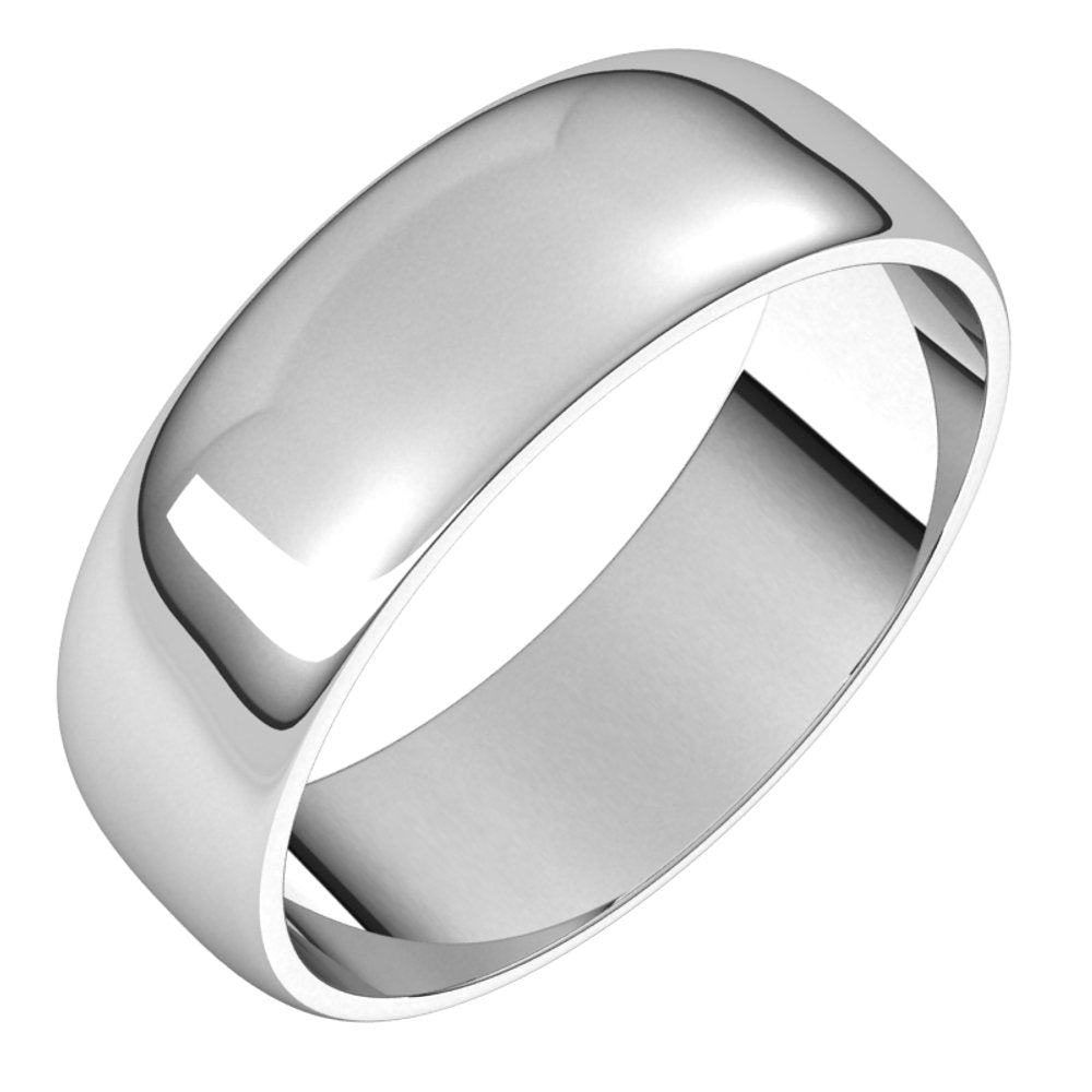 18K White 6 mm Half Round Light Band Size 10.5