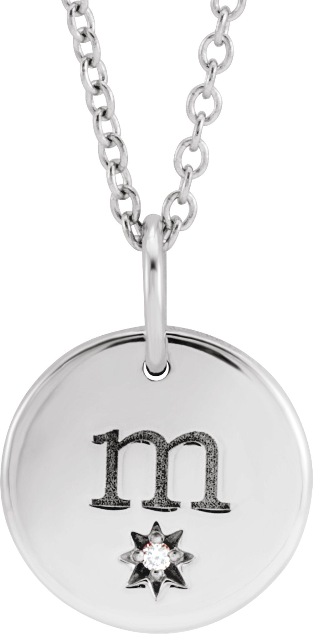 14K White Gold Engravable .005 CT Natural Diamond 16-18" Necklace