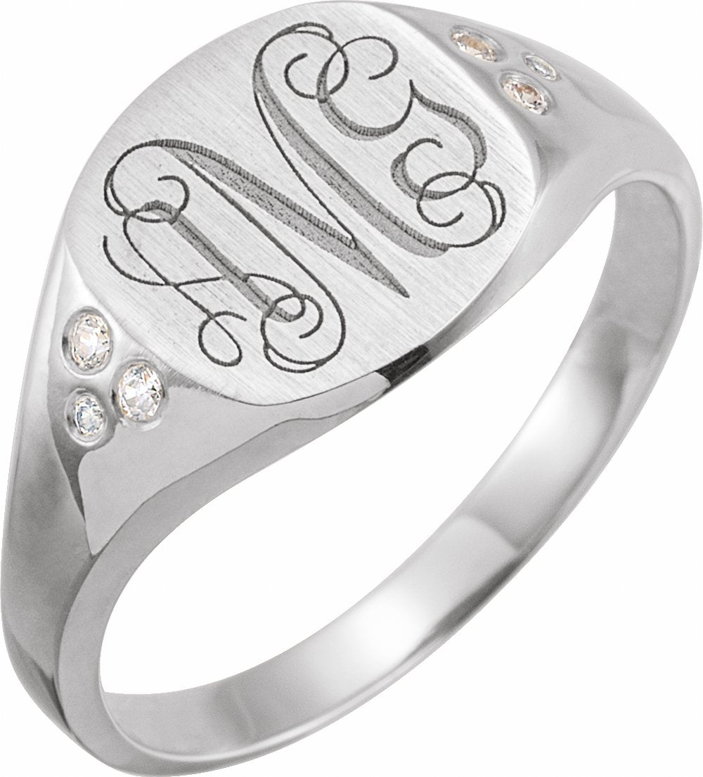 14K White Gold .05 CTW Natural Diamond Square Signet Ring