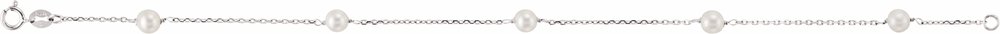 14K White Gold Cultured White Freshwater Pearl 5-Station 7" Bracelet