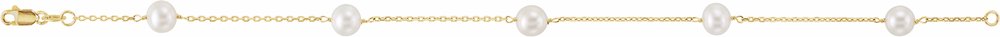 14K Yellow Gold Cultured White Freshwater Pearl 5-Station 7" Bracelet