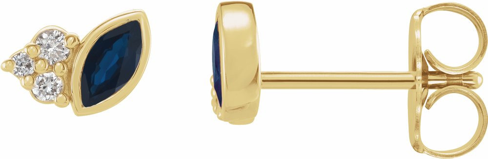 14K Yellow Gold Natural Blue Sapphire & .05 CTW Natural Diamond Earrings