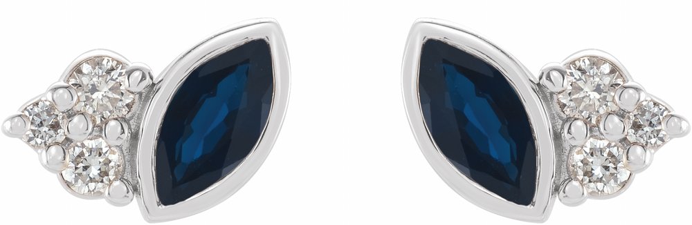14K White Natural Blue Sapphire & .05 CTW Natural Diamond Earrings