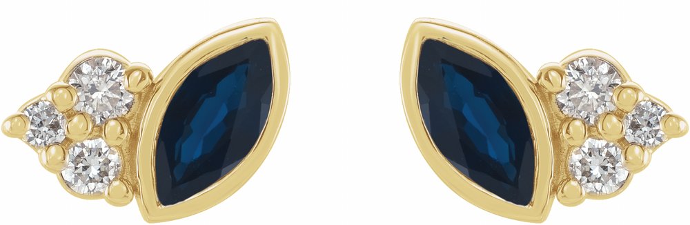 14K Yellow Natural Blue Sapphire & .05 CTW Natural Diamond Earrings