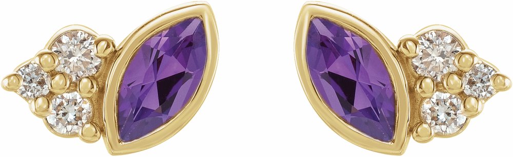 14K Yellow Natural Amethyst & .05 CTW Natural Diamond Earrings