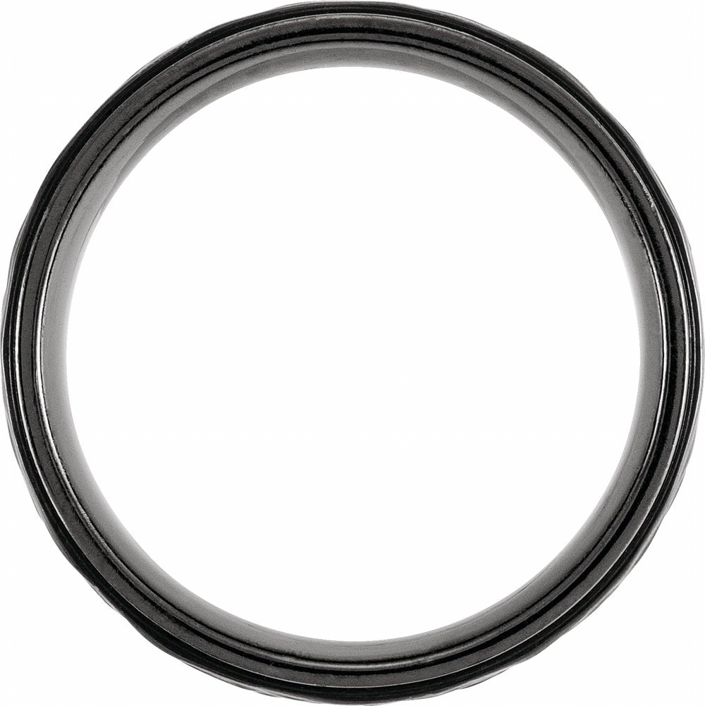 Black Titanium 8 mm Grooved Stepped-Edge Comfort-Fit Flat Band Size 7