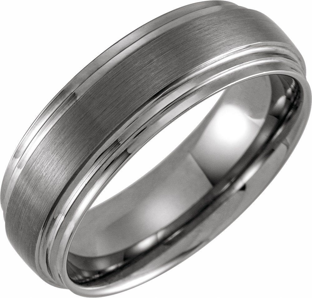 Tungsten 8 mm Double Stepped-Edge Inlay Comfort-Fit Band Size 7