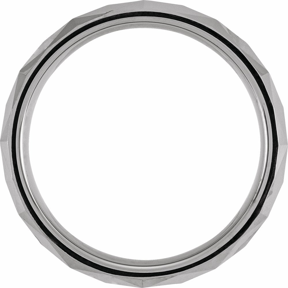 Tungsten 7 mm Geometric Faceted Comfort-Fit Half Round Band Size 8