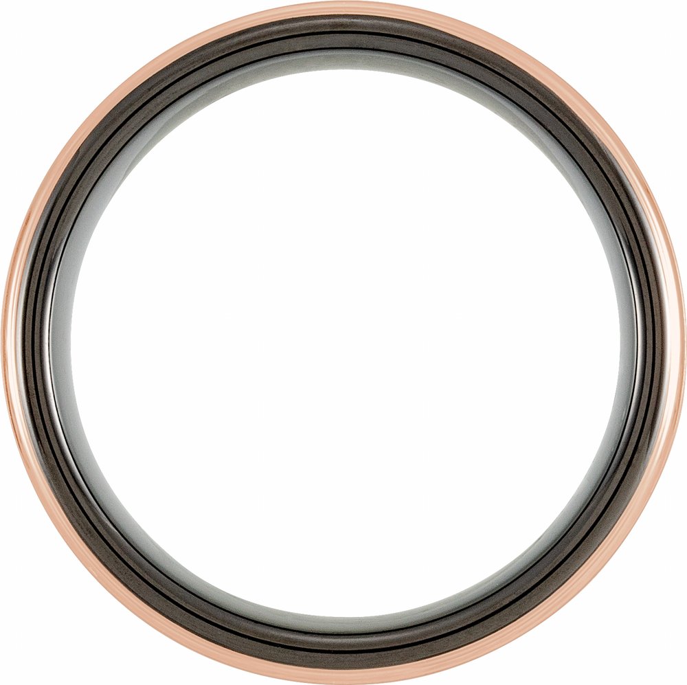 18K Rose Gold PVD & Black PVD Tungsten 6 mm Grooved Comfort-Fit Flat Band Size 7