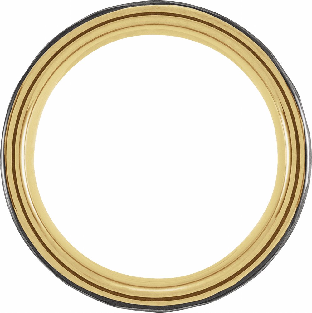 18K Yellow Gold PVD & Black PVD Tungsten 8 mm Grooved Comfort-Fit Flat Band Size 7