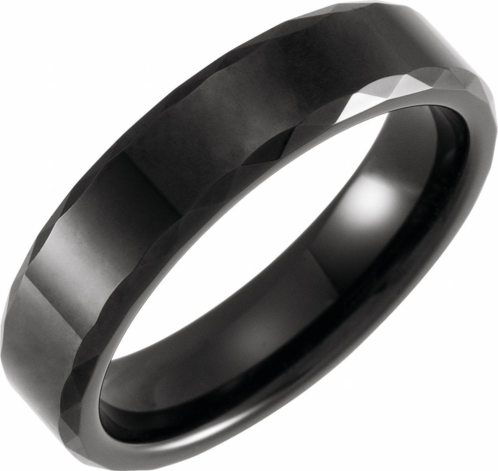 Black PVD Tungsten 6 mm Geometric Faceted Beveled-Edge Comfort-Fit Band Size 7