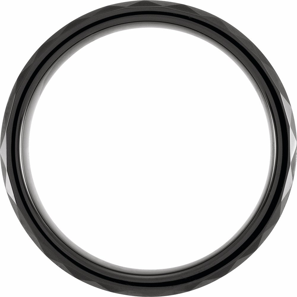 Black PVD Tungsten 6 mm Geometric Faceted Beveled-Edge Comfort-Fit Band Size 7
