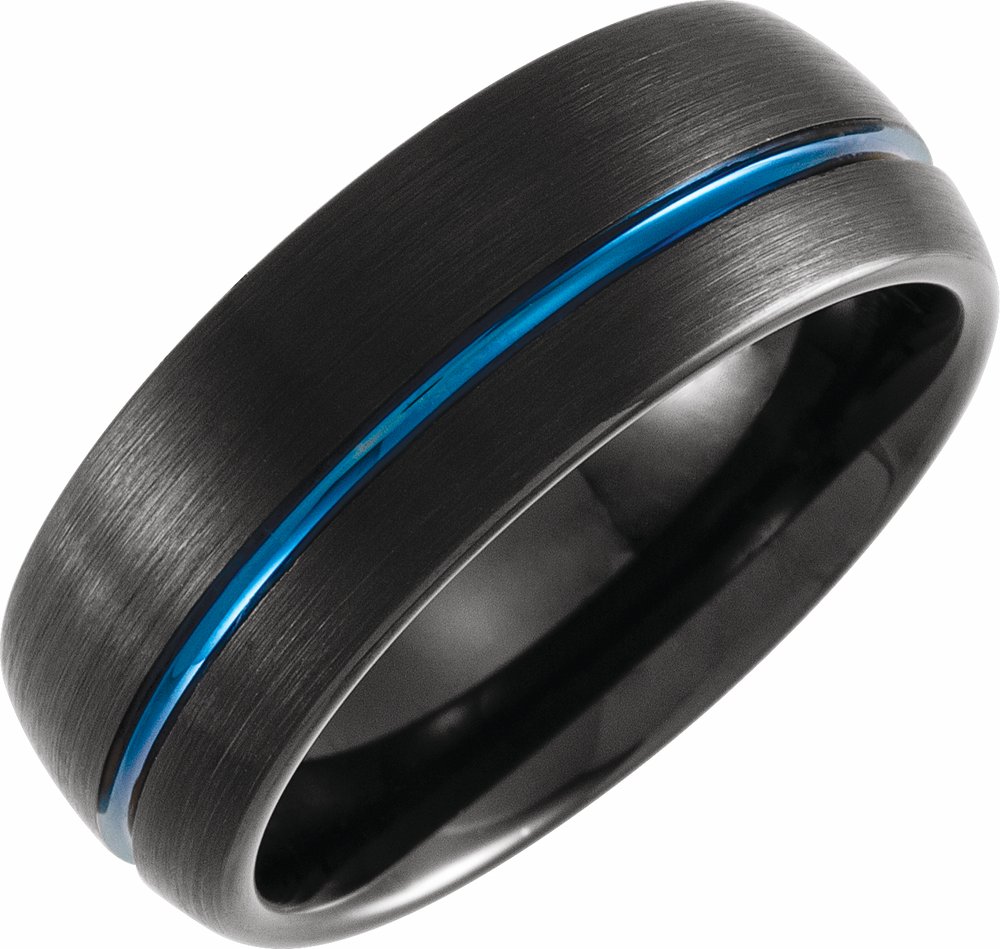 Black & Blue PVD Tungsten 8 mm Grooved Comfort-Fit Half Round Band Size 7