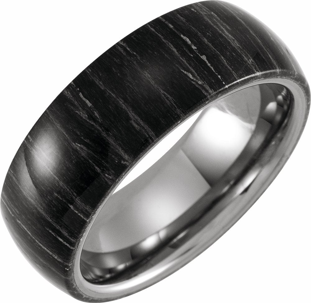 Tungsten 8 mm Zebra Wood Inlay Comfort-Fit Half Round Band Size 7