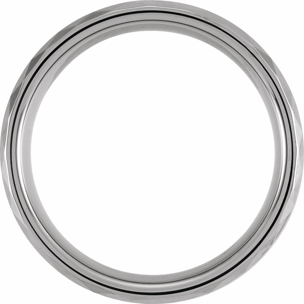 Tungsten 8 mm Geometric Faceted Beveled-Edge Acacia Wood Inlay Comfort-Fit Band Size 7