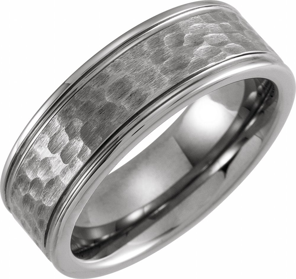 Tungsten 8 mm Grooved Inlay Comfort-Fit Flat Band Size 7.5