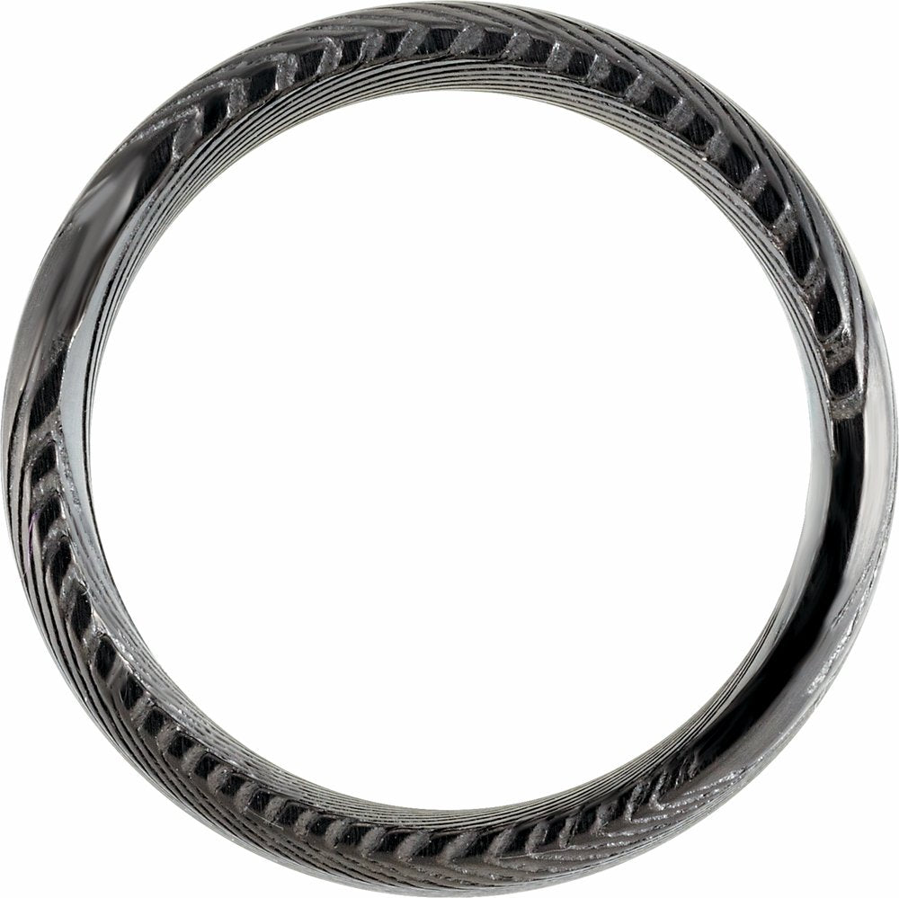 Black Damascus Steel 8 mm Beveled-Edge Comfort-Fit Flat Band Size 7.5