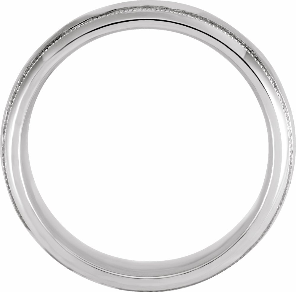 10K White 6 mm Half Round Band with Hammered Texture & Milgrain Size 7.5