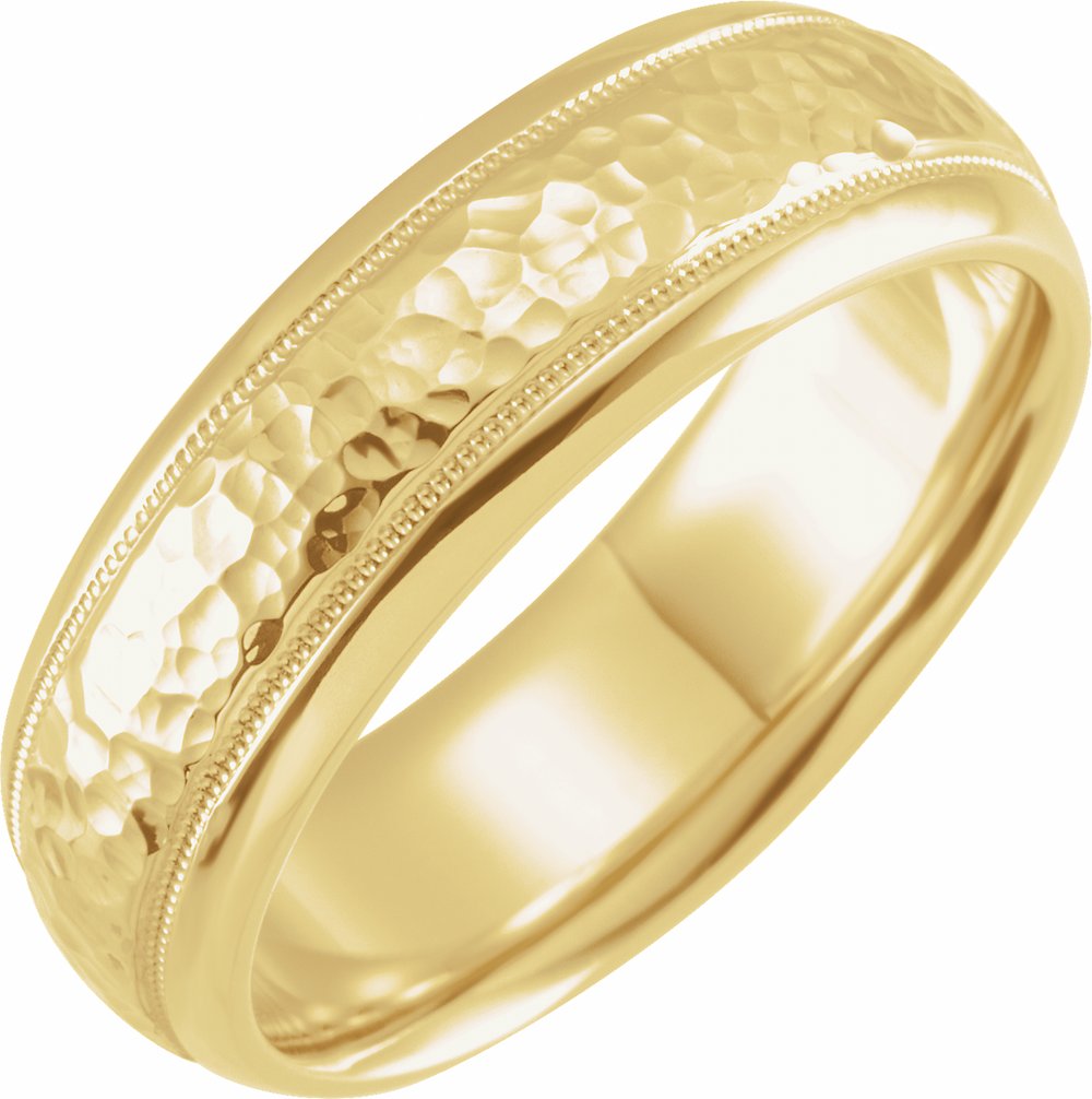 10K Yellow Gold 7 mm Milgrain Edge Comfort-Fit Half Round Band Size 7
