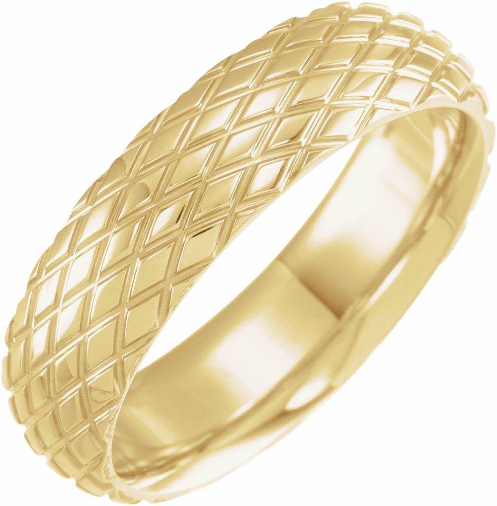 14K Yellow Gold 6 mm Rhombus Patterned Band Size 10