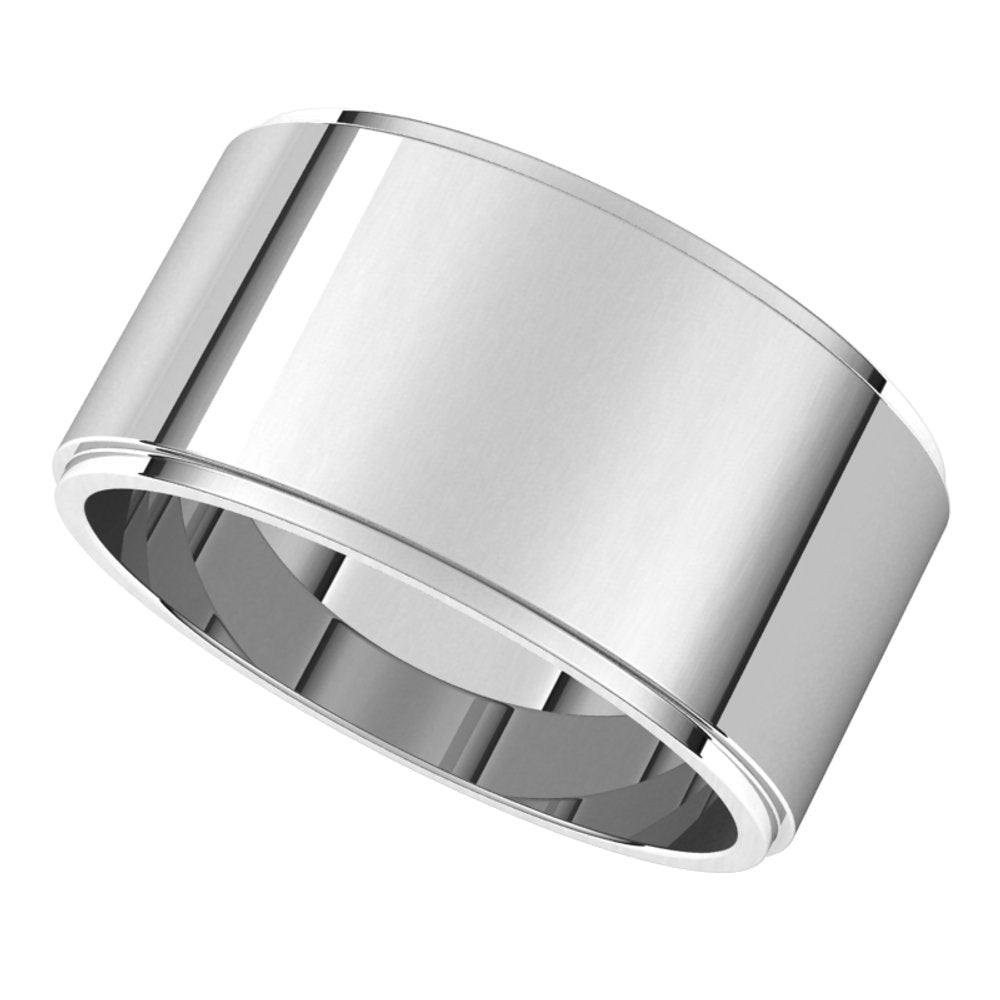 14K White 10 mm Flat Edge Band Size 7