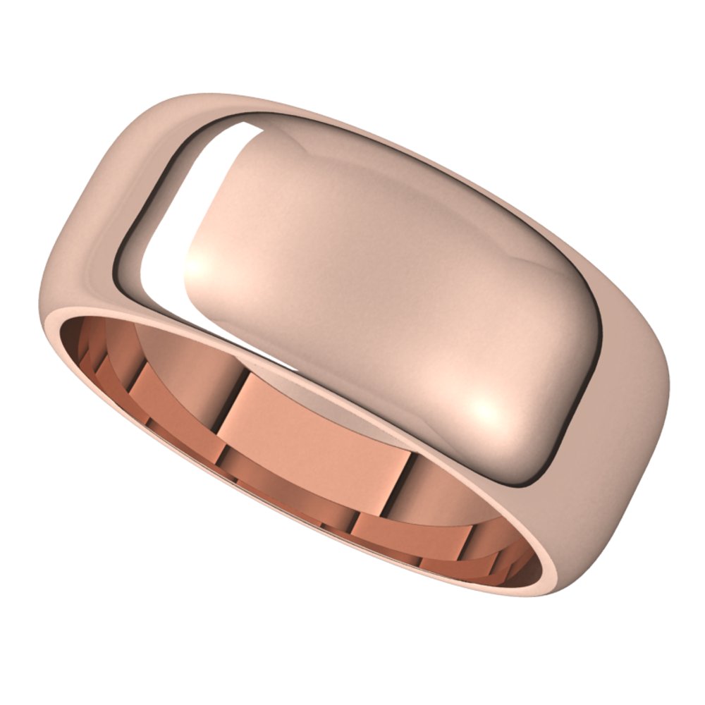 14K Rose Gold 8 mm Half Round Band Size 8