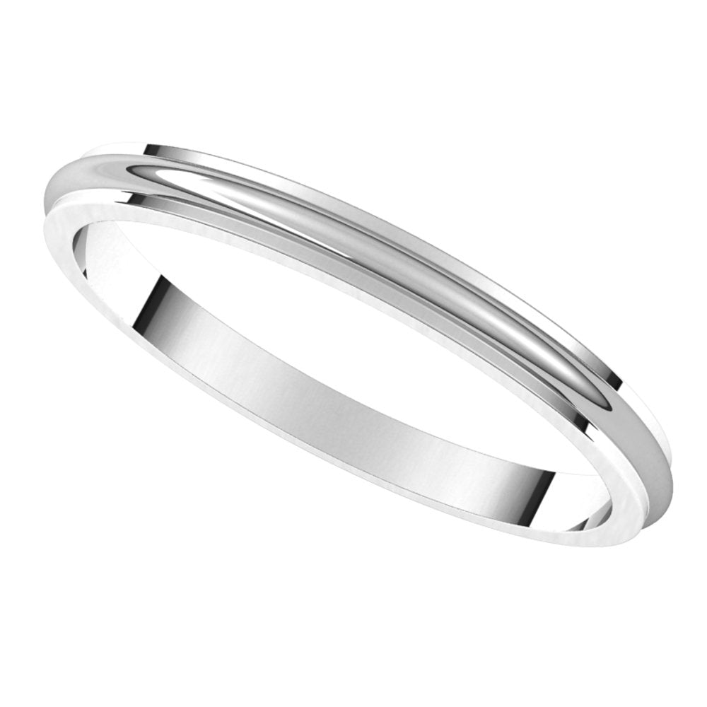 Platinum 2 mm Stepped-Edge Half Round Band Size 7.5