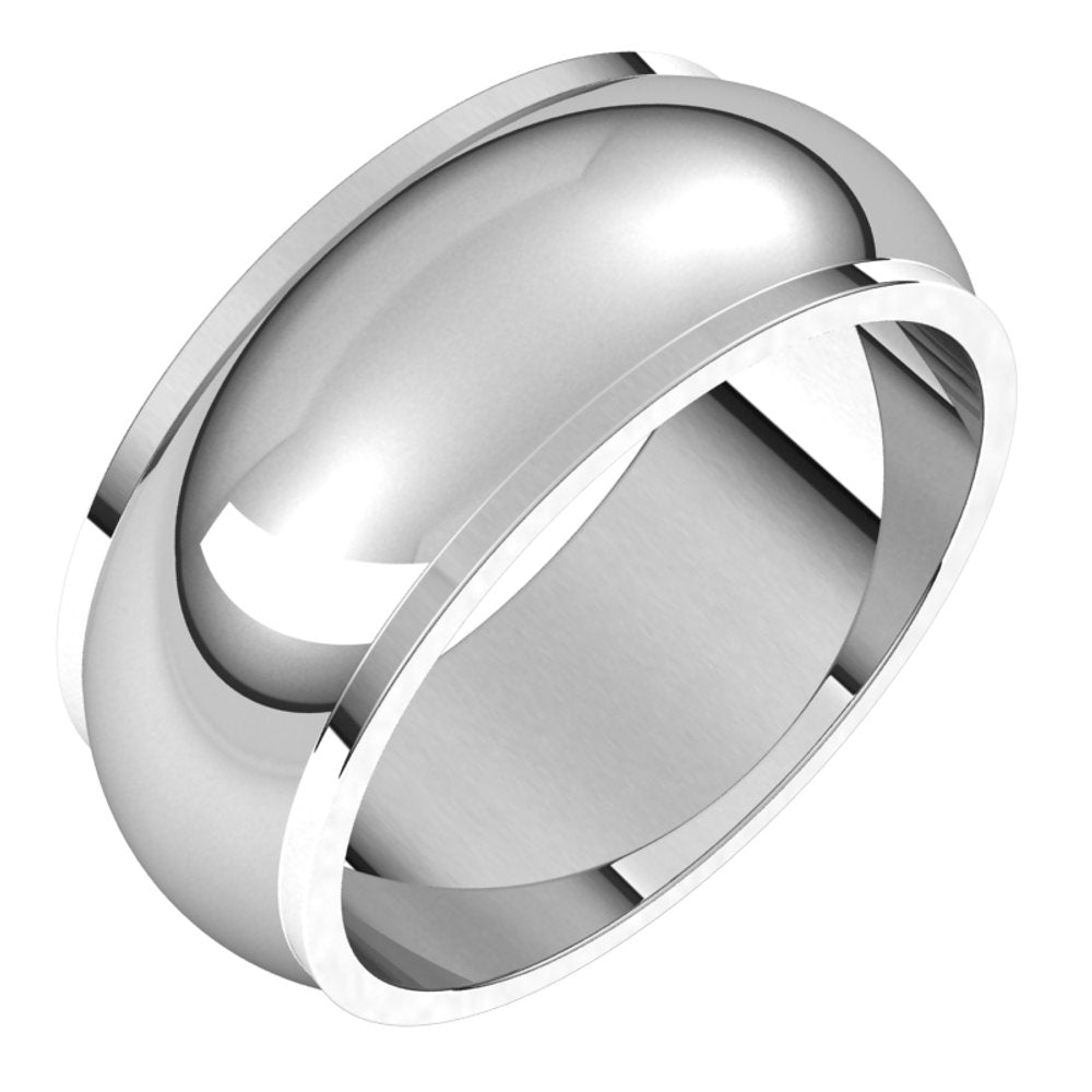 14K White Gold 8 mm Stepped-Edge Half Round Band Size 10.5