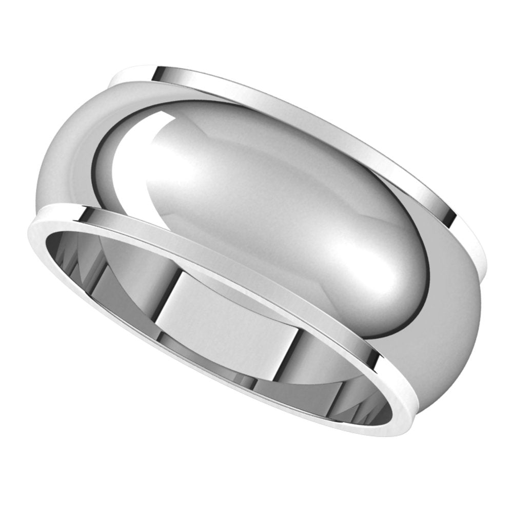 14K White Gold 8 mm Stepped-Edge Half Round Band Size 10.5