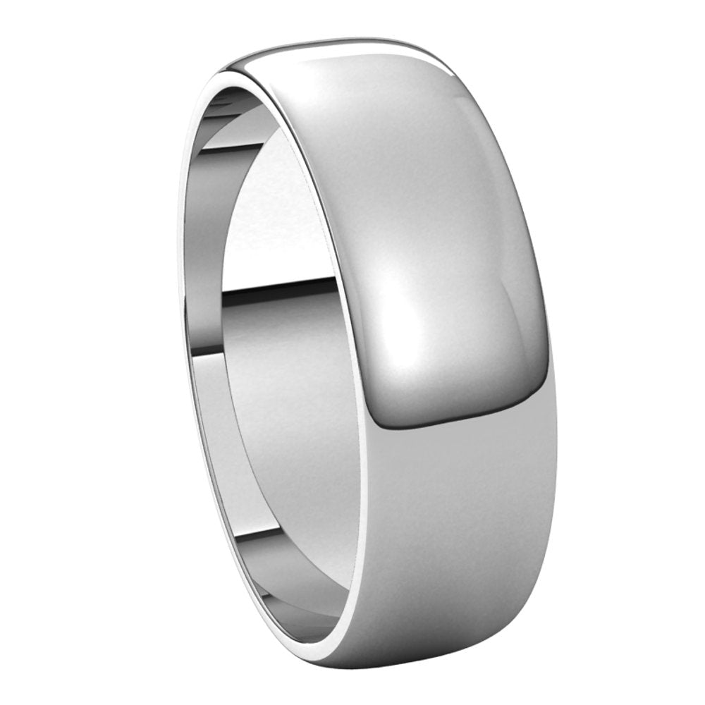18K White 6 mm Half Round Light Band Size 10.5